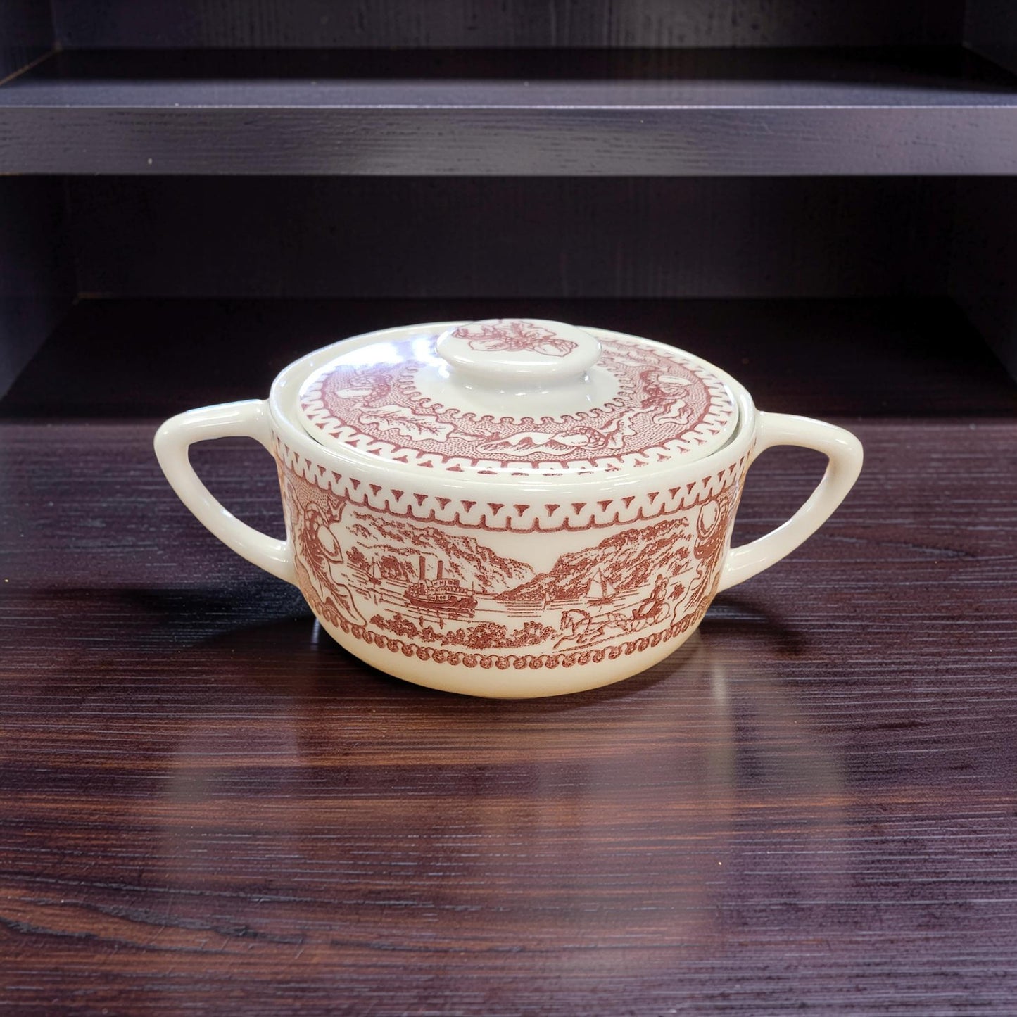 Vintage Royal Ironstone "Memory Lane" Red Sugar & Creamer