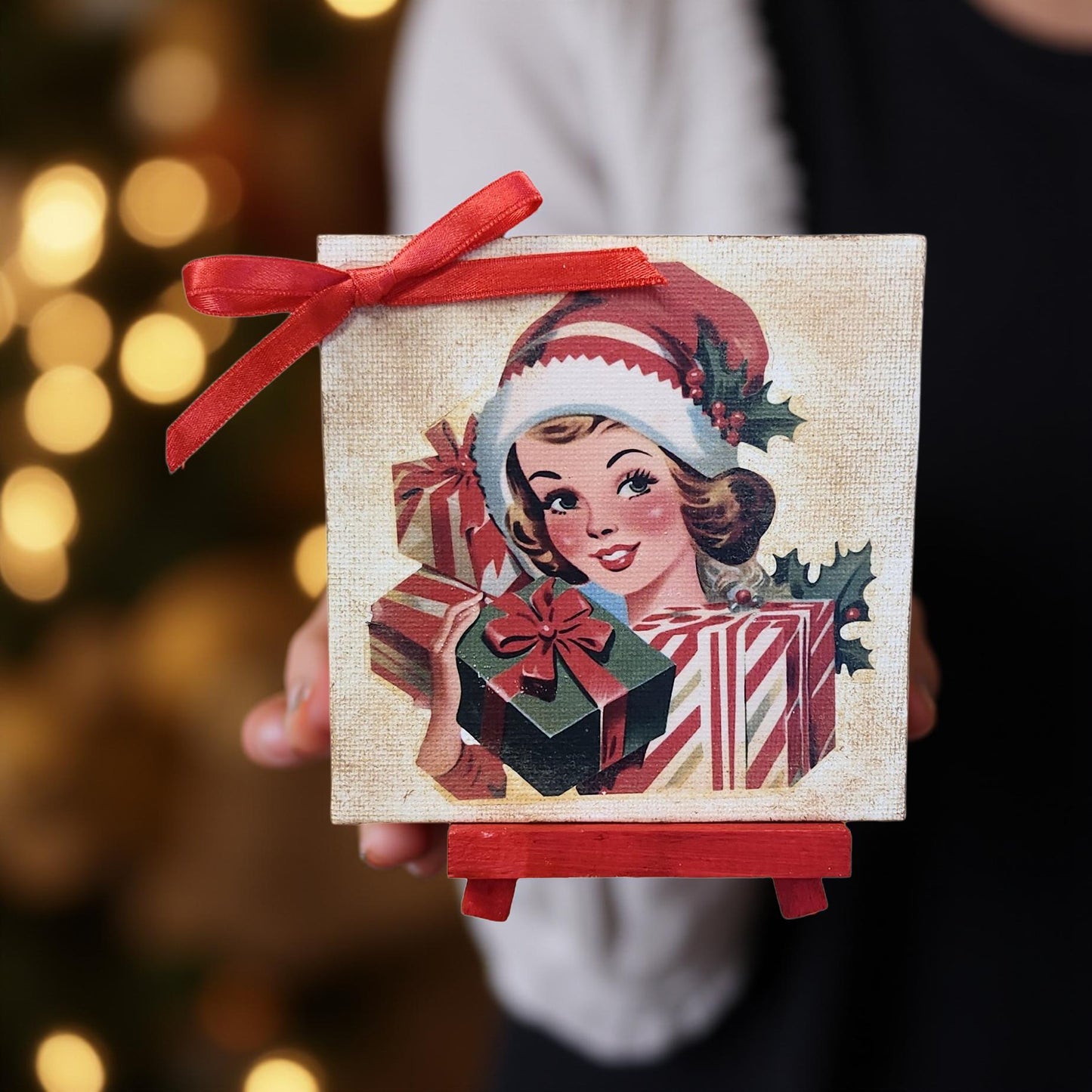🎄 Christmas Canvas with Easel – Vintage Decoupage Style 🎄  