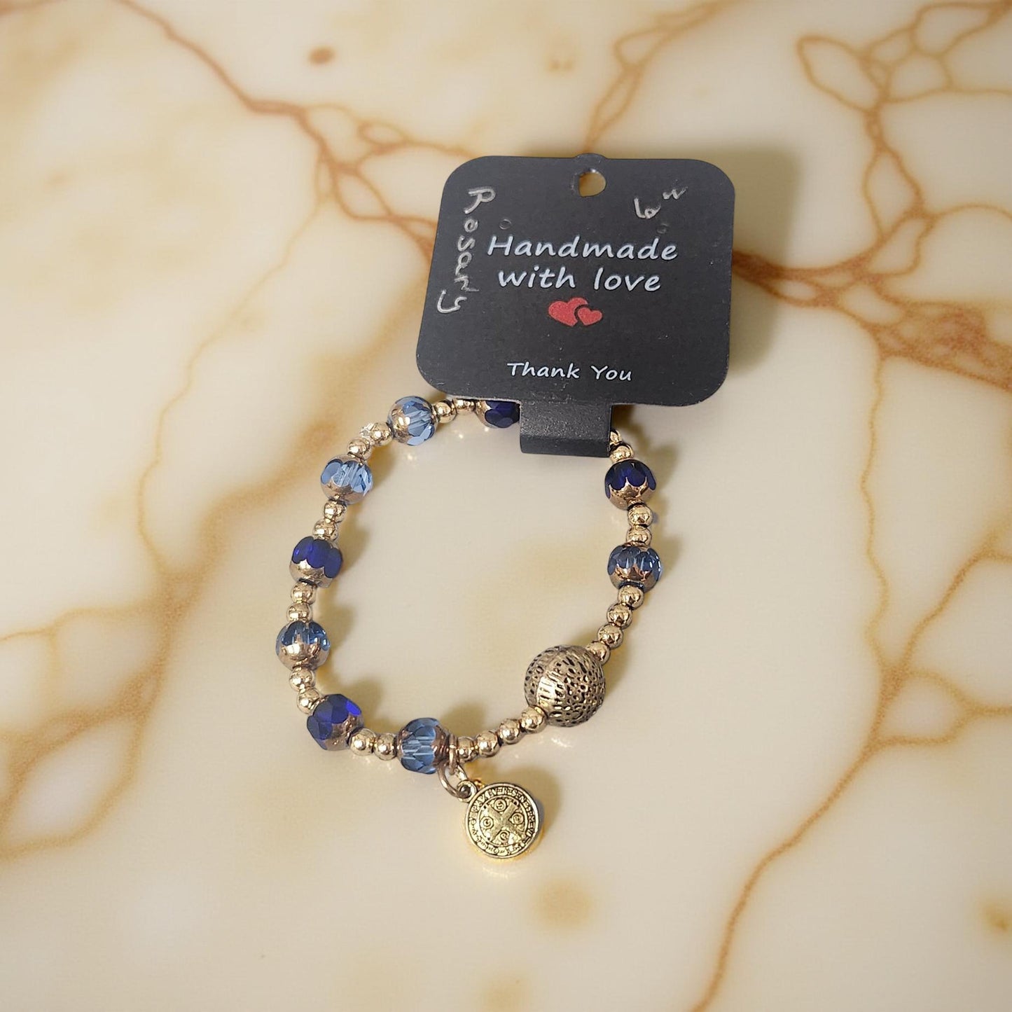 Unique Handcrafted Rosary Bracelet with Exquisite Religious Charm