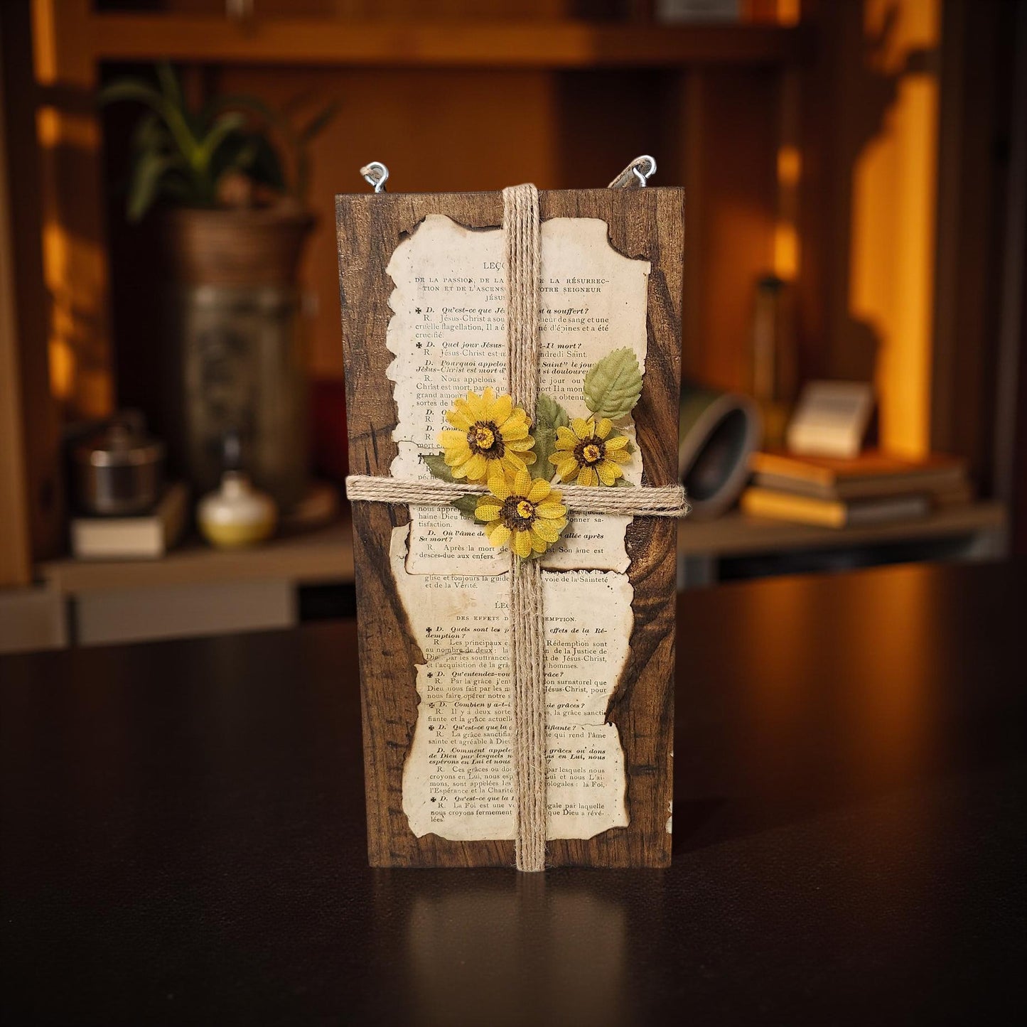 Rustic Hand-Crafted Cross Design on Wood Board Wall Art