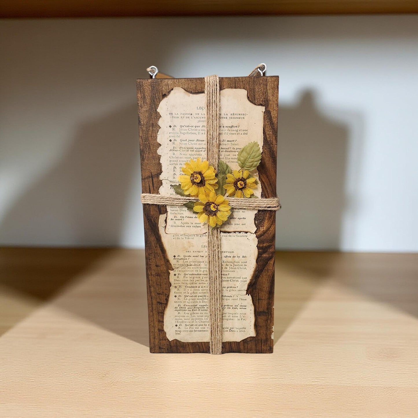 Rustic Hand-Crafted Cross Design on Wood Board Wall Art