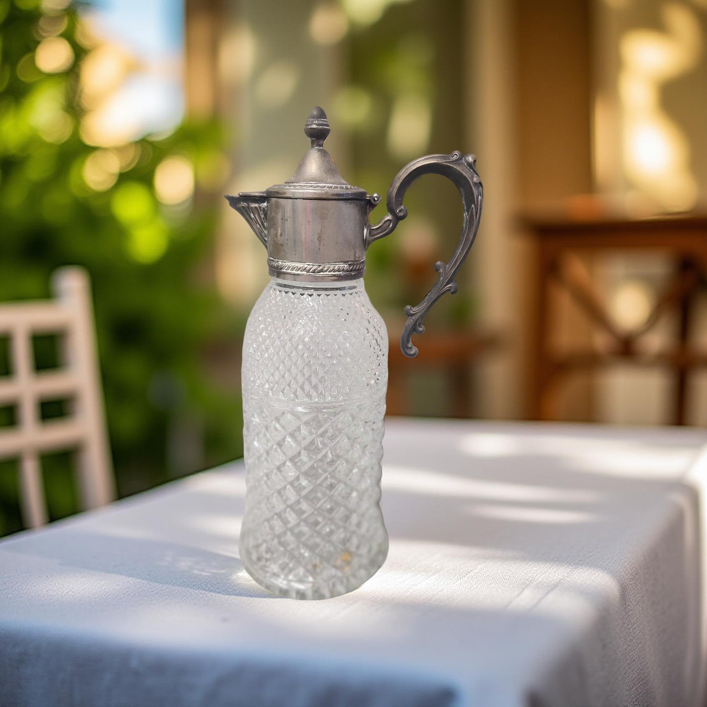 Elegant Vintage Glass Decanter with Silver-Plated Accents