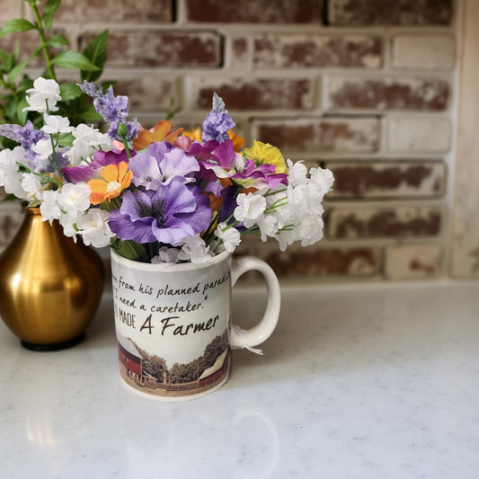 Rustic Charm: Silk Floral Display in Ceramic Pots, Country Chic Decor