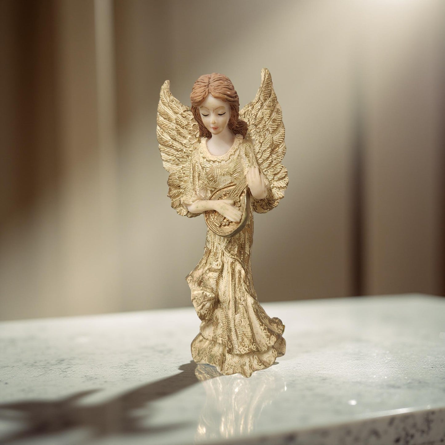 Ceramic Female Angel Figurine with Lyre