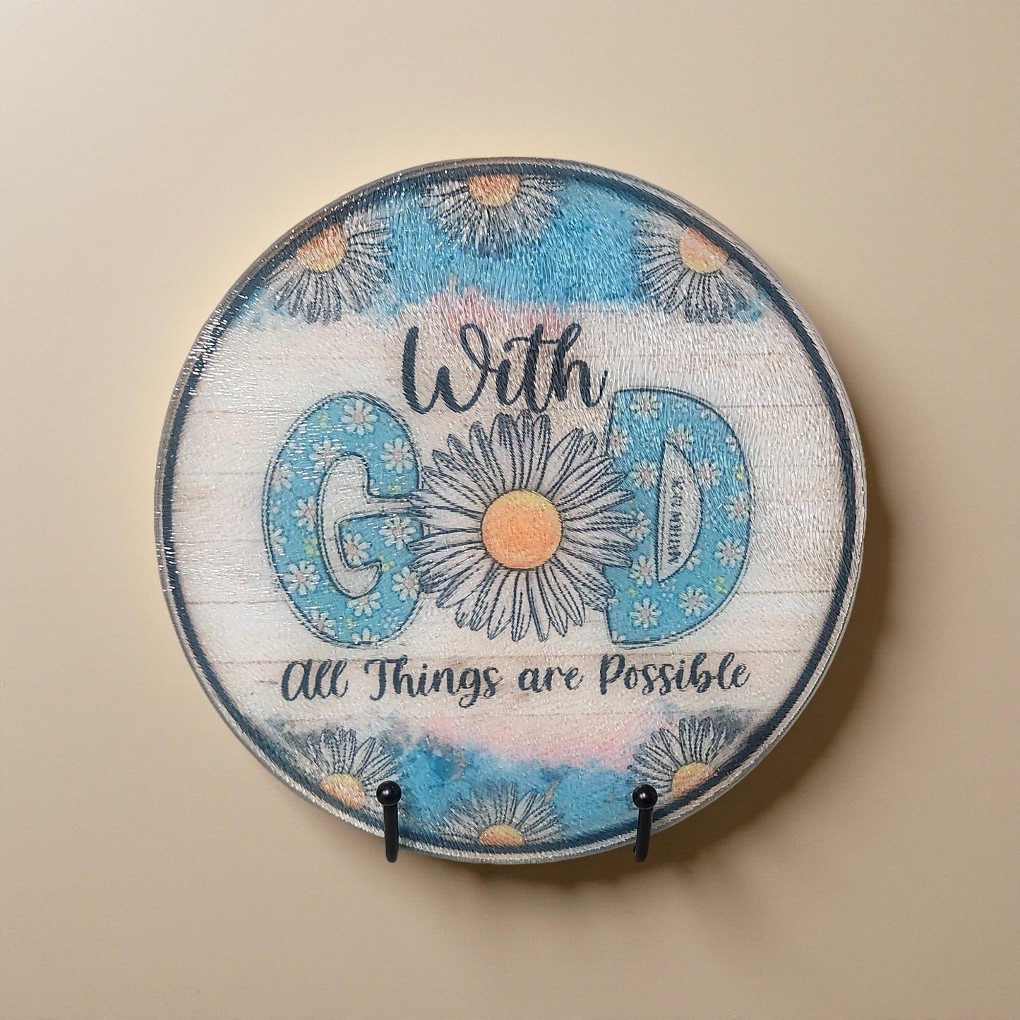 8″ Decorative Glass Round Cutting Board - Spiritual Quotes