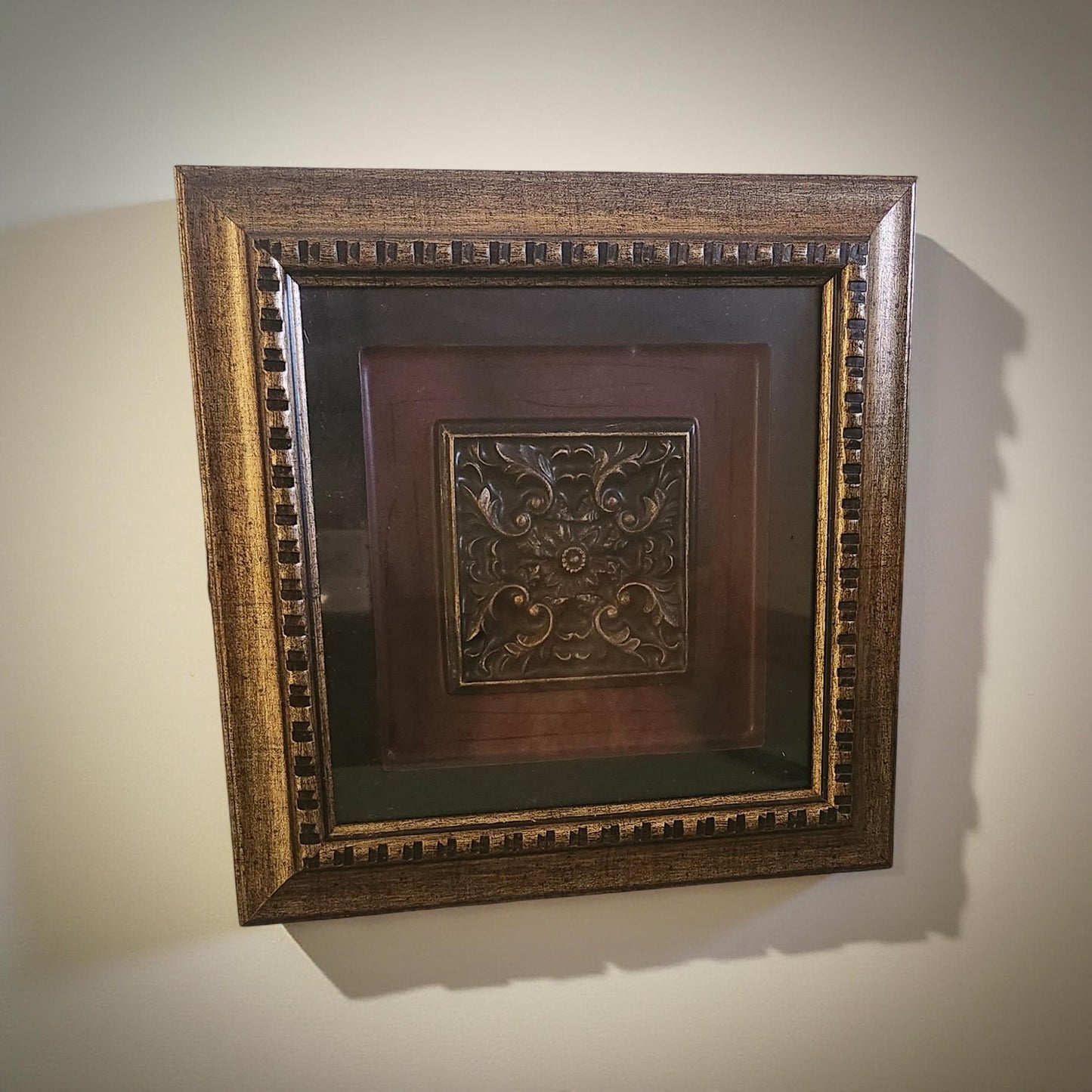 Shadow Box Medallion Wall Art - Black and Maroon