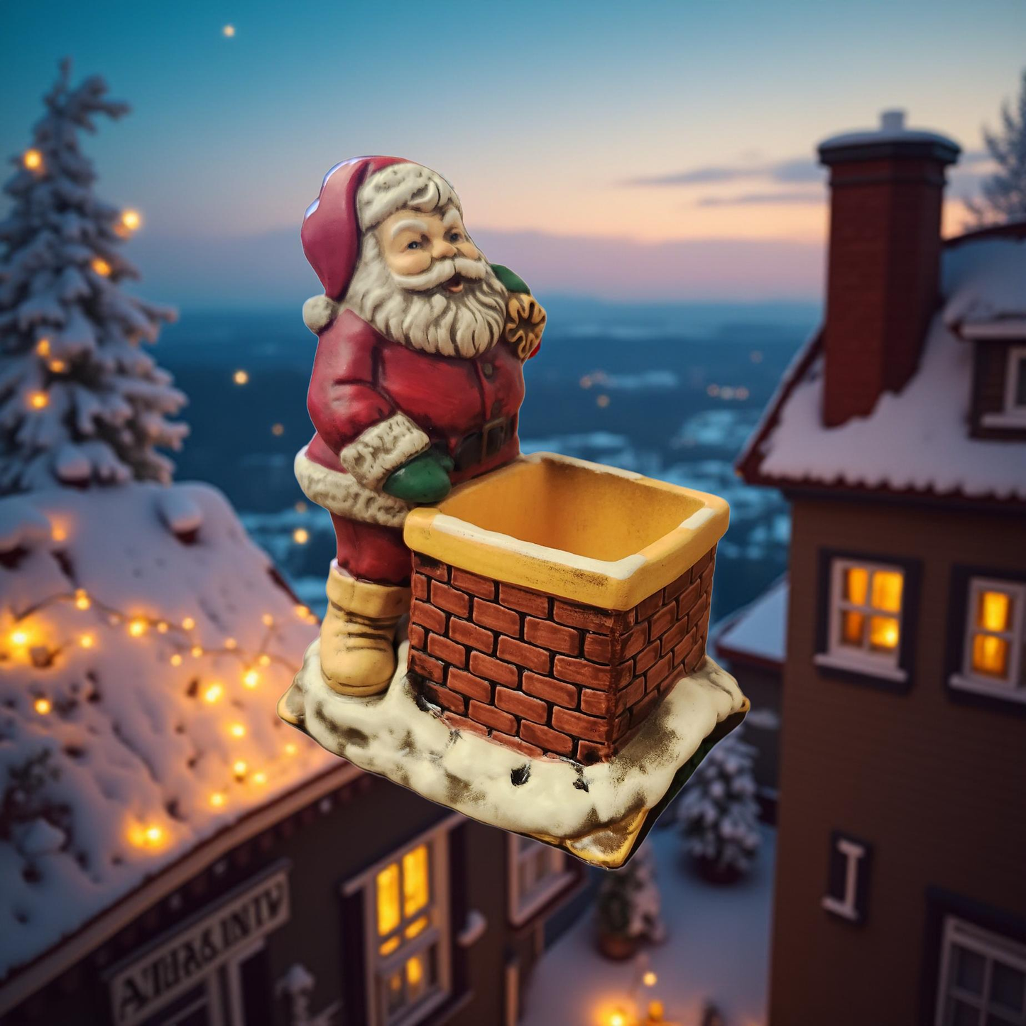 Santa on the Rooftop Candle Holder