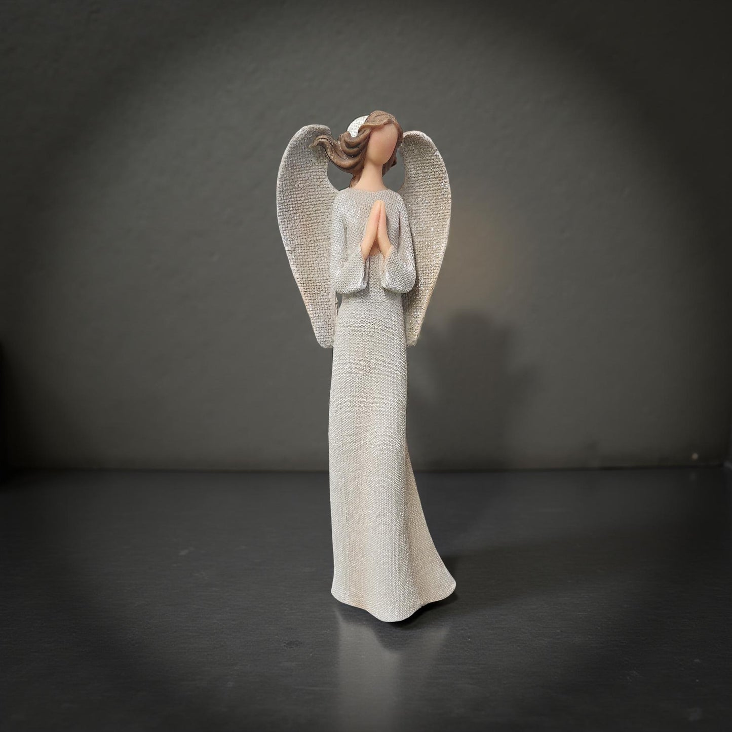 11.5″ Gray Angel Figurine Dusted with Silver Glitter