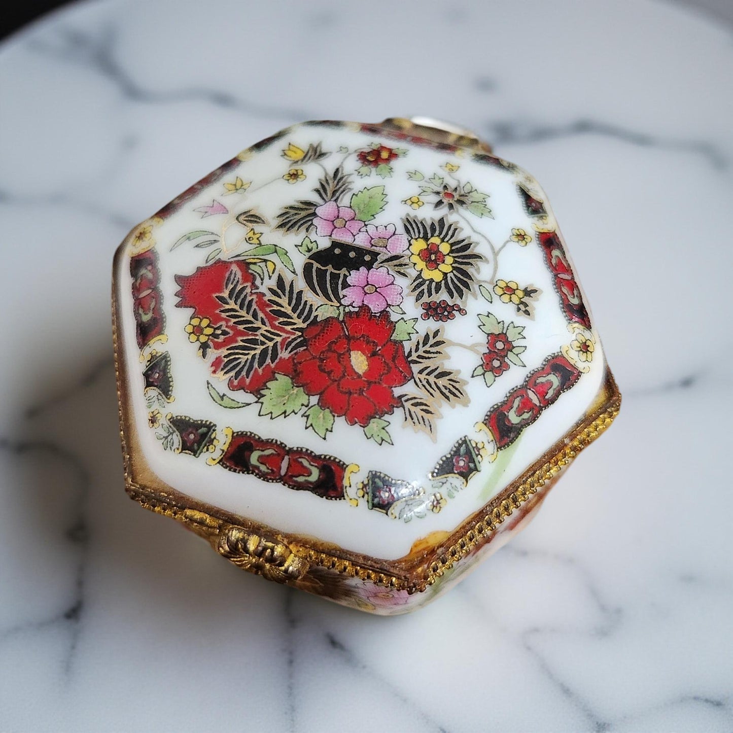 Vintage Multicolor Limoges Style Hand‑Painted Oriental Trinket Box