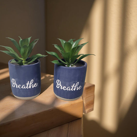 Blue Breathe Vase with Greenery