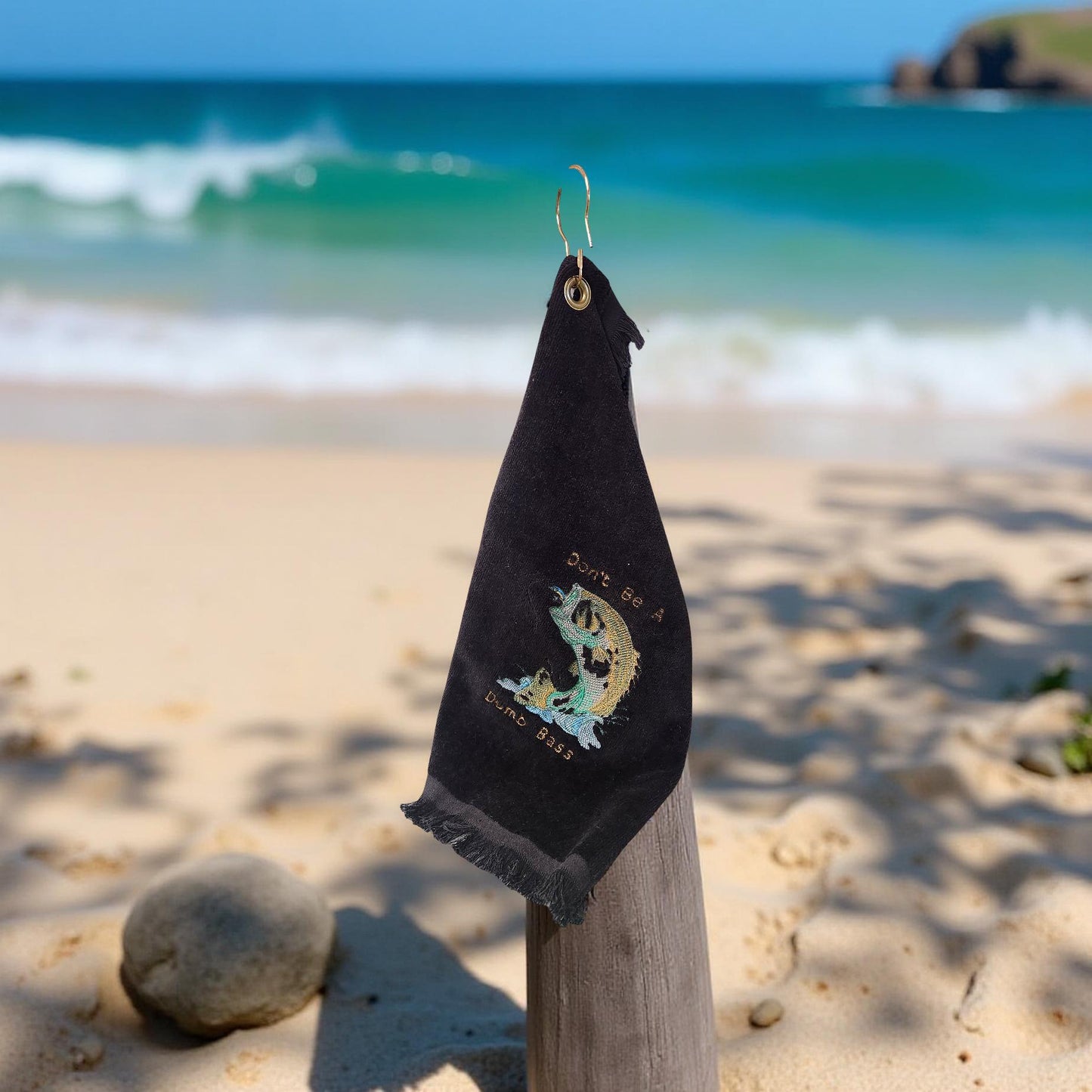 Hand-Crafted Embroidered Fishing Hand Towels with Clamp