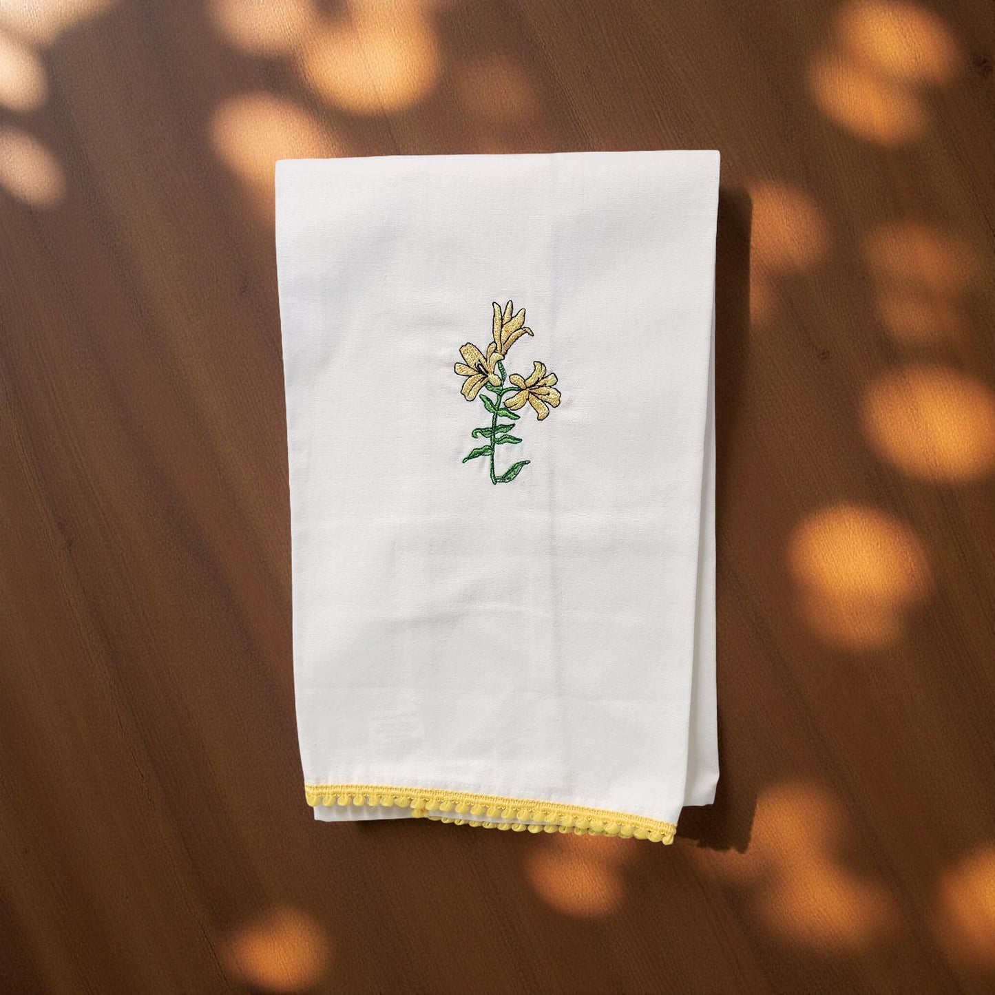 Hand-Crafted Embroidered Day Lily and Floral Theme Hand Towels